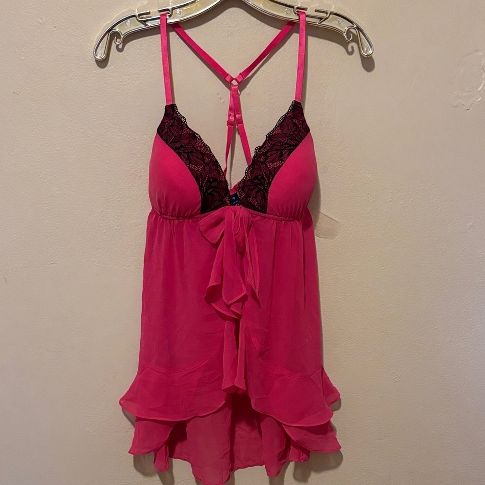 Apt. 9 Vibrant Pink Chemise with Black Lace